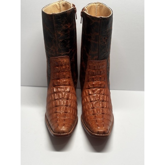 Carrilleras Boots Crocodile 7 Embossed Embroidered Pointed‎ Toe Cowgirl Heels - Picture 2 of 16